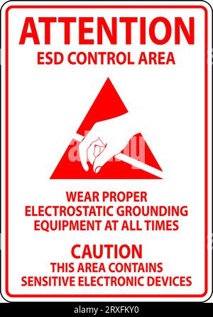 ESD-Kontrollbereich Achtung – stets geeignete elektrostatische Erdungsgeräte tragen. Achtung Dieser Bereich Enthält Empfindliche Elektronische Geräte Stock Vektor