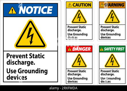 Warnschild Vermeiden Sie Statische Entladung, Verwenden Sie Erdungsgeräte Stock Vektor