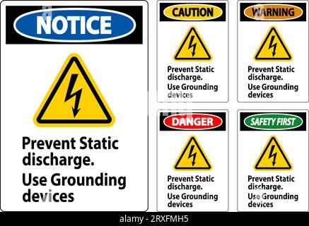 Warnschild Vermeiden Sie Statische Entladung, Verwenden Sie Erdungsgeräte Stock Vektor