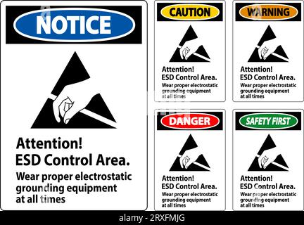 Hinweis Achtung ESD-Kontrollbereich Tragen Sie stets eine geeignete elektrostatische Erdungsvorrichtung Stock Vektor