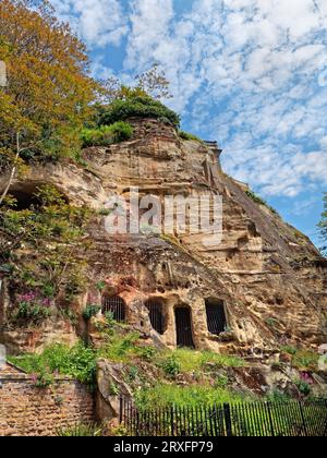 Großbritannien, Nottingham, Nottingham Castle, Castle Rock ab Peveril Drive. Stockfoto