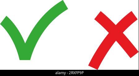 Satz von Symbolen mit Häkchen und rotem Kreuz für Apps und Web, flache Design-Vektorillustration Stock Vektor