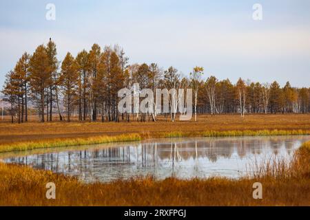 GREATER KHINGAN, CHINA - 24. SEPTEMBER 2023 - die Landschaft des Nanweng River International Wetland in der Greater Khinganling Region von Heilongjiang Stockfoto