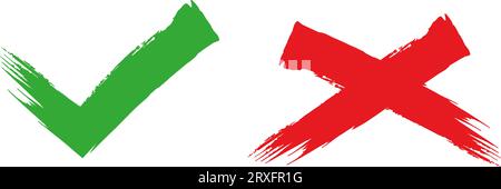 Satz von Symbolen mit Häkchen und rotem Kreuz für Apps und Web, flache Design-Vektorillustration Stock Vektor