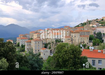 Altstadt, Sartene an einem bewölkten Tag, Südkorsika in Frankreich Stockfoto