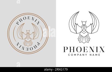 Phoenix Logo Design Power Wings Logotype Vogelsymbol Abzeichen Freedom Line Art Vogel Phoenix Symbol Stock Vektor