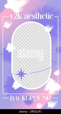 Purple Aura Moderne ovale Storis-Vorlage. Vektorillustration im 2000er-Jahre-Stil. Mit Platz für Fotos. Stock Vektor