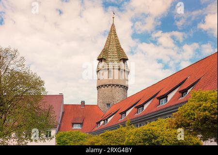 Der Grünturm, Anfang des 15. Jahrhunderts, diente als Gefängnis in Ravensburg, Baden-Württemberg Stockfoto