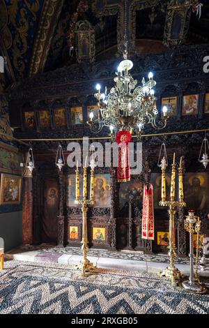 Innenraum, Altar, Ikonen, Kloster Tsambika, Rhodos, Dodekanesisch, Griechenland Stockfoto