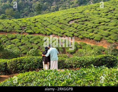 Indisches Paar auf Chithirapuram Plantage bei Munnar, Kerala, Indien Stockfoto