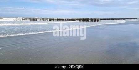 Sandstrand in der Nähe von Quend-Plage, Somme, Haut-de-France, Frankreich Stockfoto