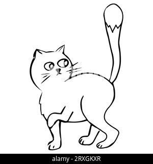 Niedliche Katze, Kätzchen in Linie Doodle-Stil emotionalen Charakter isoliert auf weißem Hintergrund. Comic-Tierzeichnung. Vektorillustration Stock Vektor