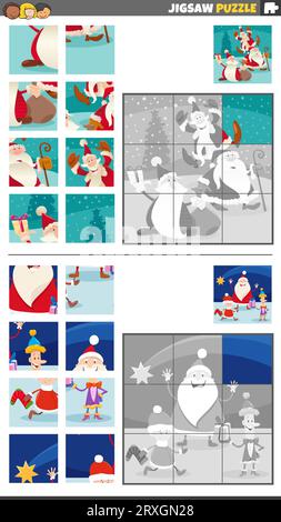 Karikaturillustration von pädagogischen Puzzlespielen mit Weihnachtsklauseln zu Weihnachten Stock Vektor