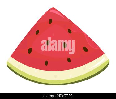 Saftiges Wassermelonenstück, geschnittenes Stück reifer Früchte, Farbvektorillustration in Rot- und Grüntönen Stock Vektor