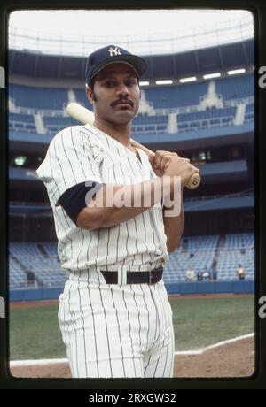 Ein Porträt des New York Yankee First Baseman Chris Chambliss aus dem Jahr 1978. Im Yankee Stadium in der Bronx, ein paar Stunden vor einem Nachtspiel. Stockfoto