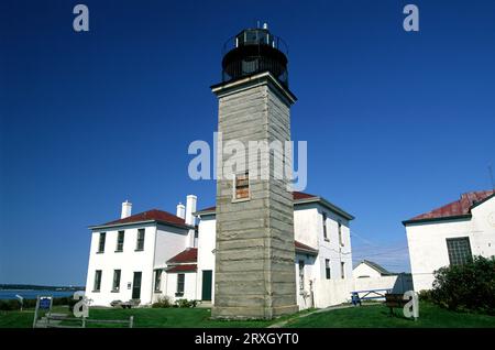 Beavertail Lighthouse (1749), Beavertail State Park, Rhode Island Stockfoto