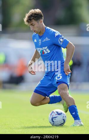 Der italienische Mittelfeldspieler Tommaso Baldanzi kontrolliert den Ball während des Fußballspiels der Serie A zwischen Empoli Football Club und Football Club Internazionale Milano im Carlo Castellani Stadion Empoli am 24. September 2023. Stockfoto