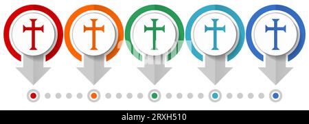 Kreuzvektor-Symbolsatz, Infografikvorlage für flaches Design, Symbole für Zeigerkonzepte in 5 Farboptionen für Webdesign und mobile Anwendungen Stock Vektor