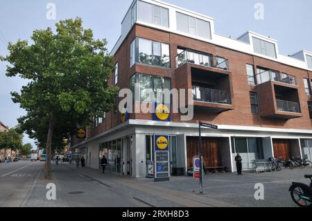 25. September 2023/ Deutsche Lidl-Lebensmittelkette in Herlev, dänische Hauptstadt Kopenhagen, Dänemark. (Foto: Francis Joseph Dean/Dean Pictures) Stockfoto