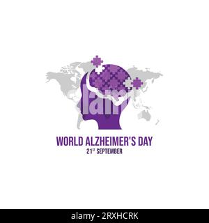 Weltwelt Alzheimer-Tageskonzept. Bannervorlage mit lila Farbband und Text. Vektorillustration. Banner-Design-Vektor zum Welt-Alzheimer-Tag Stock Vektor