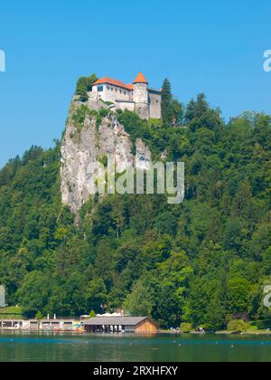Mittelalterliche Burg auf dem Felsen, Bled, Slowenien Stockfoto