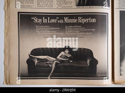 Minnie Riperton Werbespot in der 1970er-Ausgabe des NME New Musical Express Music Paper Stockfoto