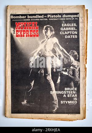 Bruce Springsteen in der Titelausgabe der 1970er-Jahre von NME New Musical Express Music Paper Stockfoto