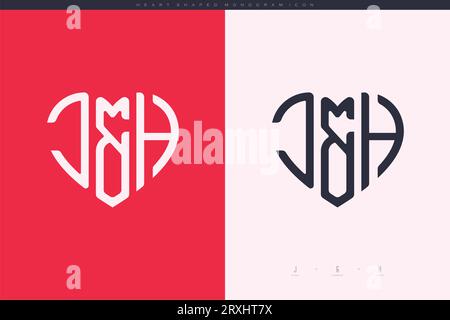 Initial JH Buchstaben mit rotem Herz und Love Logo flaches Symbol Monogramm Konzept Stock Vektor