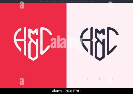 Initial-KC-Buchstaben mit rotem Herz und Love-Logo mit flachem Monogramm Stock Vektor