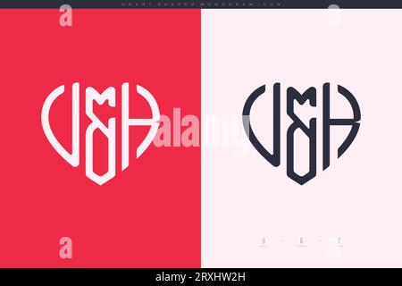 Initial VK-Buchstaben mit rotem Herz und Love-Logo mit flachem Monogramm-Konzept Stock Vektor