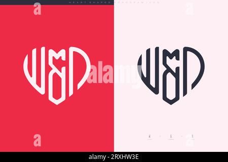 Erste WN-Buchstaben mit rotem Herz und Love-Logo mit flachem Monogramm Stock Vektor