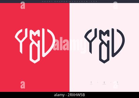 Initial YU Buchstaben mit rotem Herz und Love Logo flaches Symbol Monogramm Konzept Stock Vektor