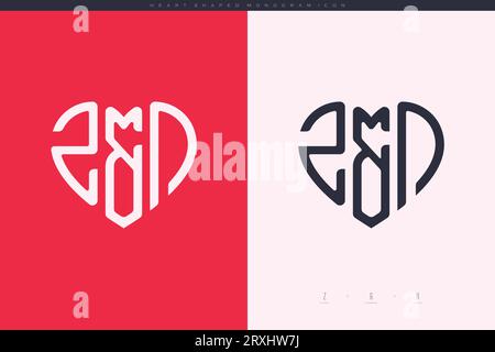 Erste ZN-Buchstaben mit rotem Herz und Love-Logo mit flachem Monogramm Stock Vektor