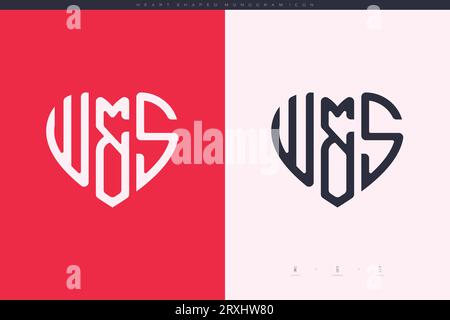 Erste WS-Buchstaben mit rotem Herzen und flachem Love-Logo-Monogramm Stock Vektor