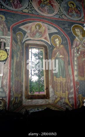 Sitaru, Kreis Ilfov, Rumänien, ca. 2000. Fresken in der Kirche des Klosters Balamuci, ein historisches Denkmal aus dem 18. Jahrhundert. Stockfoto