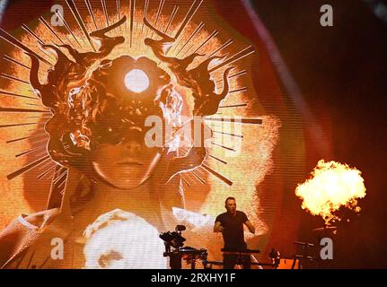 Las Vegas, USA. September 2023 25. ODESZA spielt während des 3. Tages des Lebens ist wunderschön 2023 am 24. September 2023 in Las Vegas, Nevada. Foto: Casey Flanigan/imageSPACE/SIPA USA Credit: SIPA USA/Alamy Live News Stockfoto