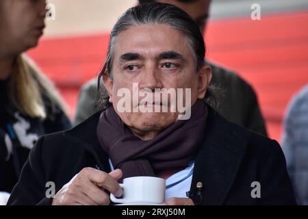 Bogota, Kolumbien. September 2023 25. Bogotas Bürgermeisterkandidat Gustavo Bolivar während einer öffentlichen Debatte in Bogota, Kolumbien am 25. September 2023. Foto: Cristian Bayona/Long Visual Press Credit: Long Visual Press/Alamy Live News Stockfoto