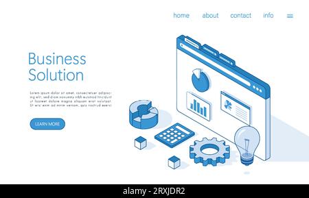 Landing-Page-Vorlage für das Konzept der Geschäftslösung. Isometrischer Vektor. Stock Vektor