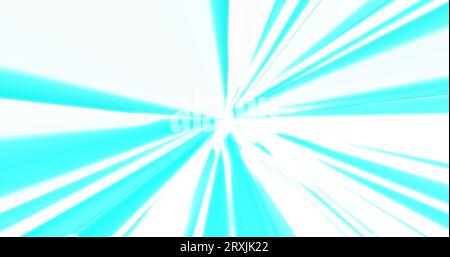Abstrakter Tunnel Hintergrund mit hellen schönen weißen und blauen leuchtenden irisierenden Energie magischen Streifen und Linien. Stockfoto