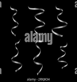 Set von schönen verschiedenen festlichen grauen Silber teuer luxuriöse elegante Geschenk wellenförmige VIP gesegnete Bulk Ribbons Linien, Serpentine für das neue Jahr, Christ Stock Vektor