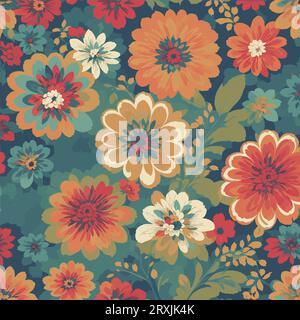 Farbenfroher Hintergrund mit Blumenmuster. Nahtloses Blumenmuster mit hellem Muster. Stock Vektor