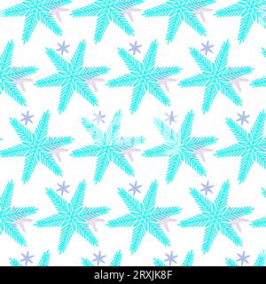 Ein Muster aus blauen, hellen Weihnachtsschneeflocken. Vektorillustration. Stock Vektor
