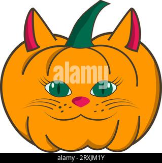 Halloween Jack o Laterne in Form von Tiercharakter lächelnden fetten Katzen Zeichnung in flacher Stil Stock Vektor