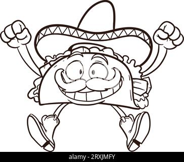 Glücklicher Cartoon-Taco mit mexikanischer Sombrero-Färbung Stockfoto