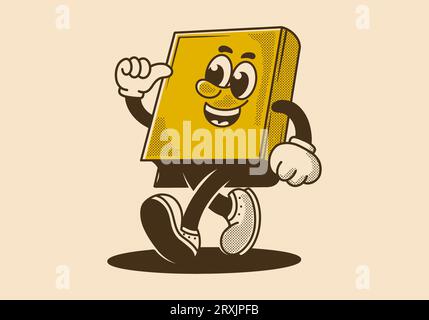 Buch Maskottchenfigur Illustration mit fröhlichem Ausdruck, im Vintage- oder Retro-Stil Stock Vektor