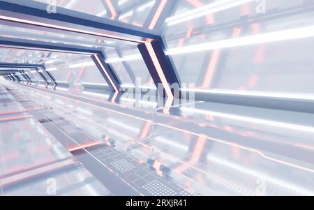 Weißer leerer Tunnel, futuristischer Tunnel, 3D-Rendering. Digitale Zeichnung. Stockfoto