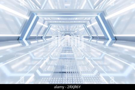 Weißer leerer Tunnel, futuristischer Tunnel, 3D-Rendering. Digitale Zeichnung. Stockfoto