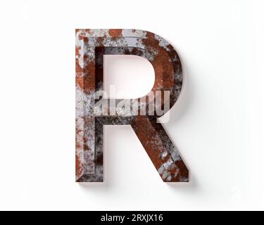 Buchstaben aus rostigem Metall. 3D-Illustration des Rosteisenalphabets isoliert auf weißem Hintergrund Stockfoto