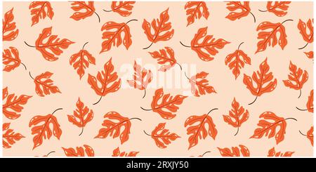Leuchtendes, nahtloses Blattmuster in Herbstorange. Stock Vektor