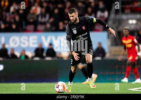 Farum, Dänemark. September 2023 25. Daniel Stenderup (2) von Hvidovre, WENN er während des 3F Superliga-Spiels zwischen dem FC Nordsjaelland und Hvidovre gesehen WIRD, WENN er rechts zum Dream Park in Farum ist. (Foto: Gonzales Photo/Alamy Live News Stockfoto
